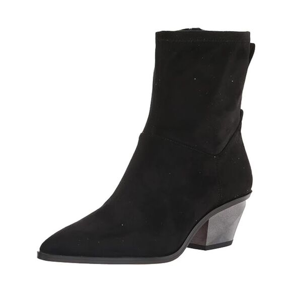 FRANCO SARTO Womens Black Snakeskin Marquee Almond Toe Block Heel Zip-Up Heeled Boots M
